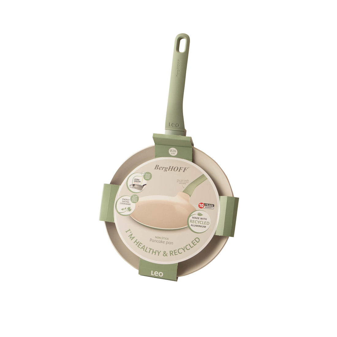 BergHOFF 26cm Pancake Pan - Balance Sage Eco-Friendly Aluminium with Healthy Non-Stick Coating