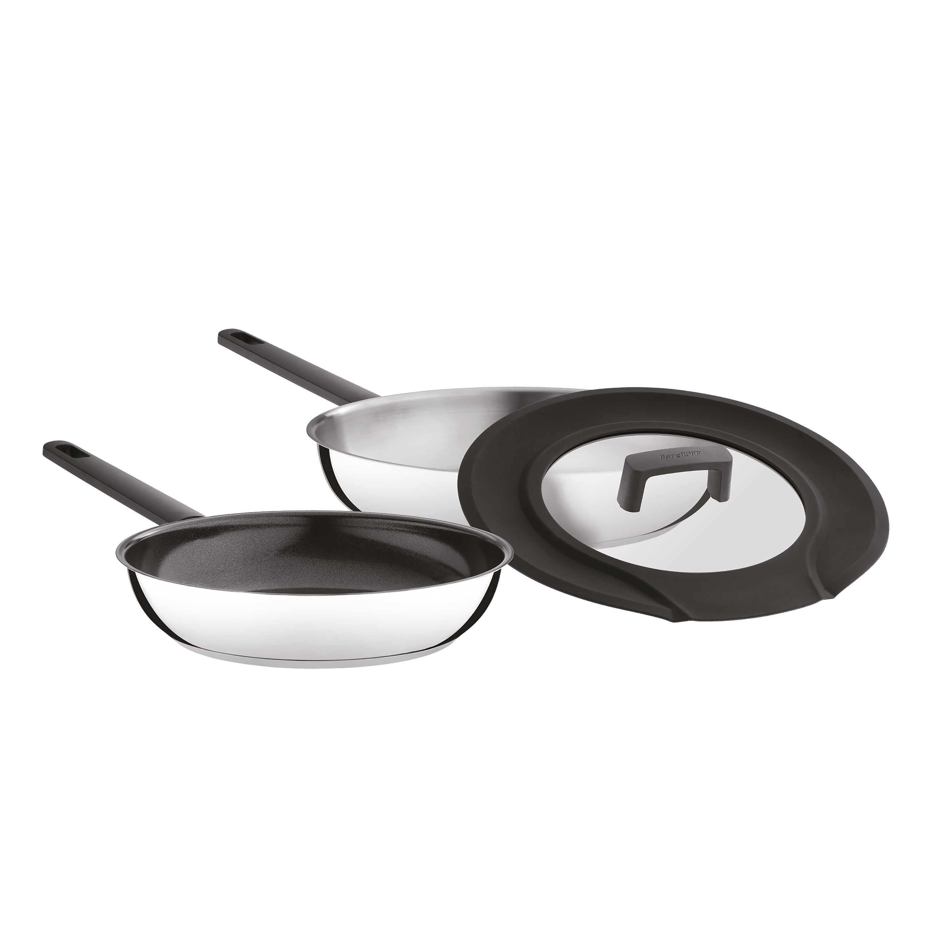 BergHOFF 3-Piece Frying Pan Set - Non-Stick Uqonic Downdraft Pans with Universal Silicone Glass Lid