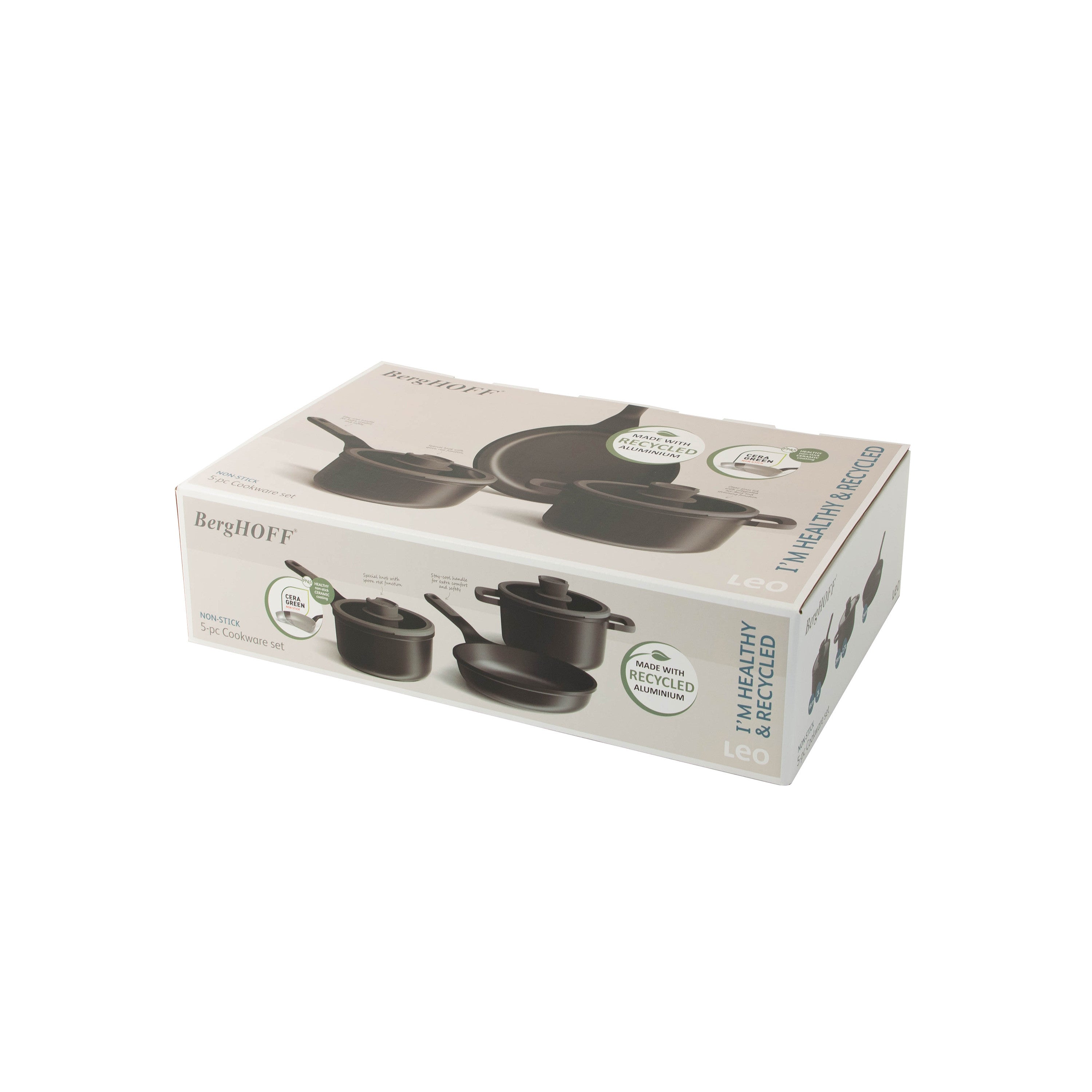 BergHOFF 5-Piece Cookware Set - Uqonic Downdraft Series with Non-Stick Coating and Glass Lid with Strainer