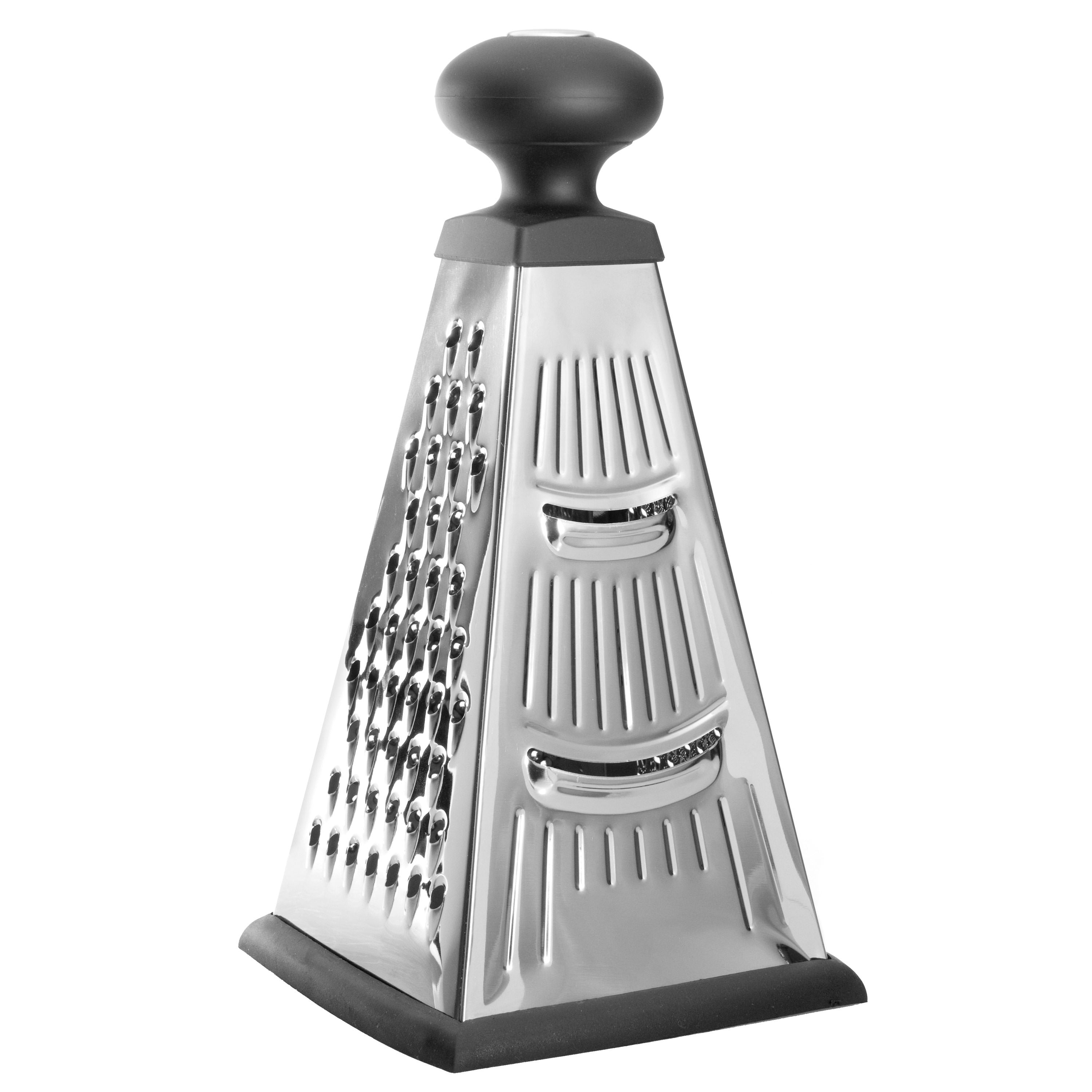 BergHOFF 4-Side Pyramid Grater - Stainless Steel with Soft-Touch Handle and Rubber Base for Zesting and Slicing