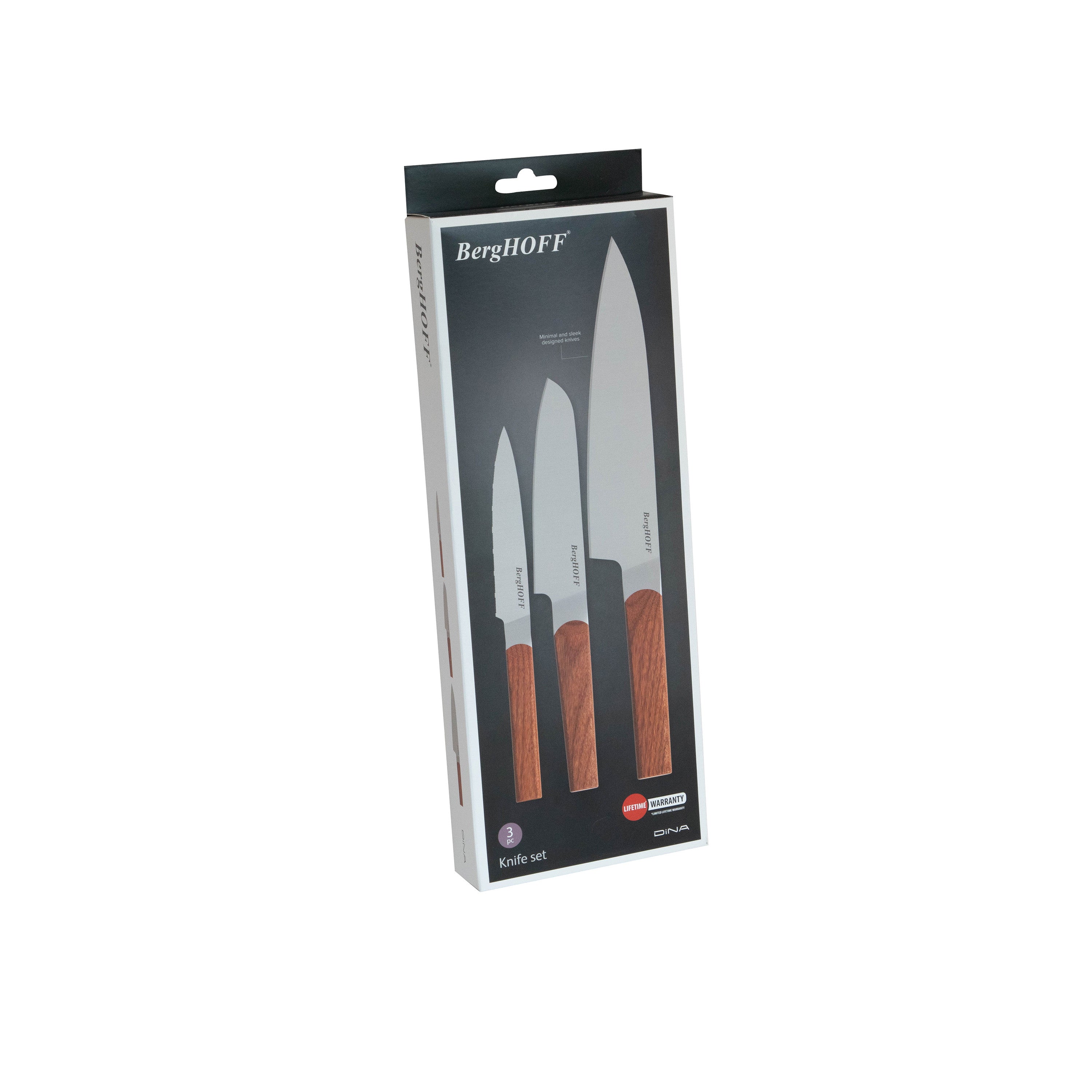 BergHOFF 3-Piece Knife Set - Ion Series with Wooden Handles for Precision Cutting