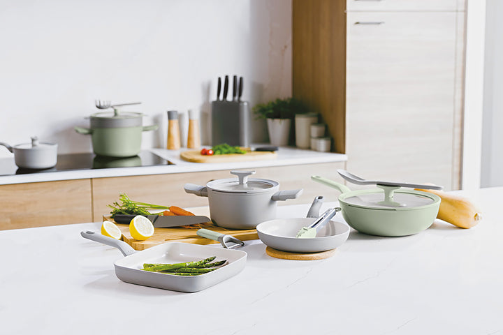 BergHOFF 32cm Glass Lid - Balance Moonmist with Spoon Rest and Silicone Rim, Fits Large Pots