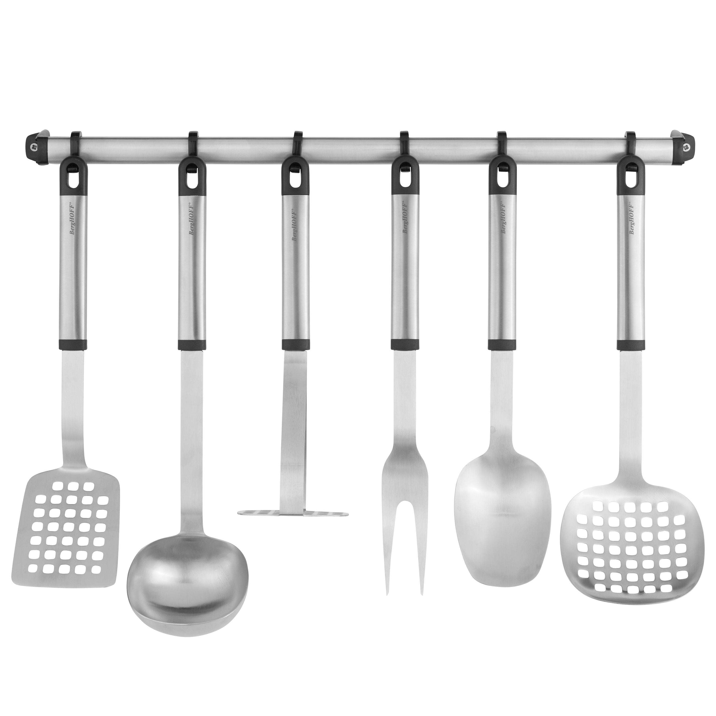 BergHOFF 8-pc Kitchen Utensil Set - Stainless Steel Tools with Wall Racks for Space Saving