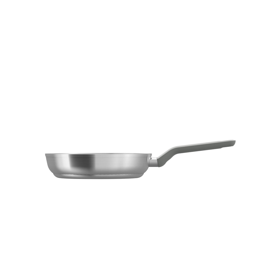 Stainless steel frying pan with a long handle, 24 cm diameter, sleek and modern design.