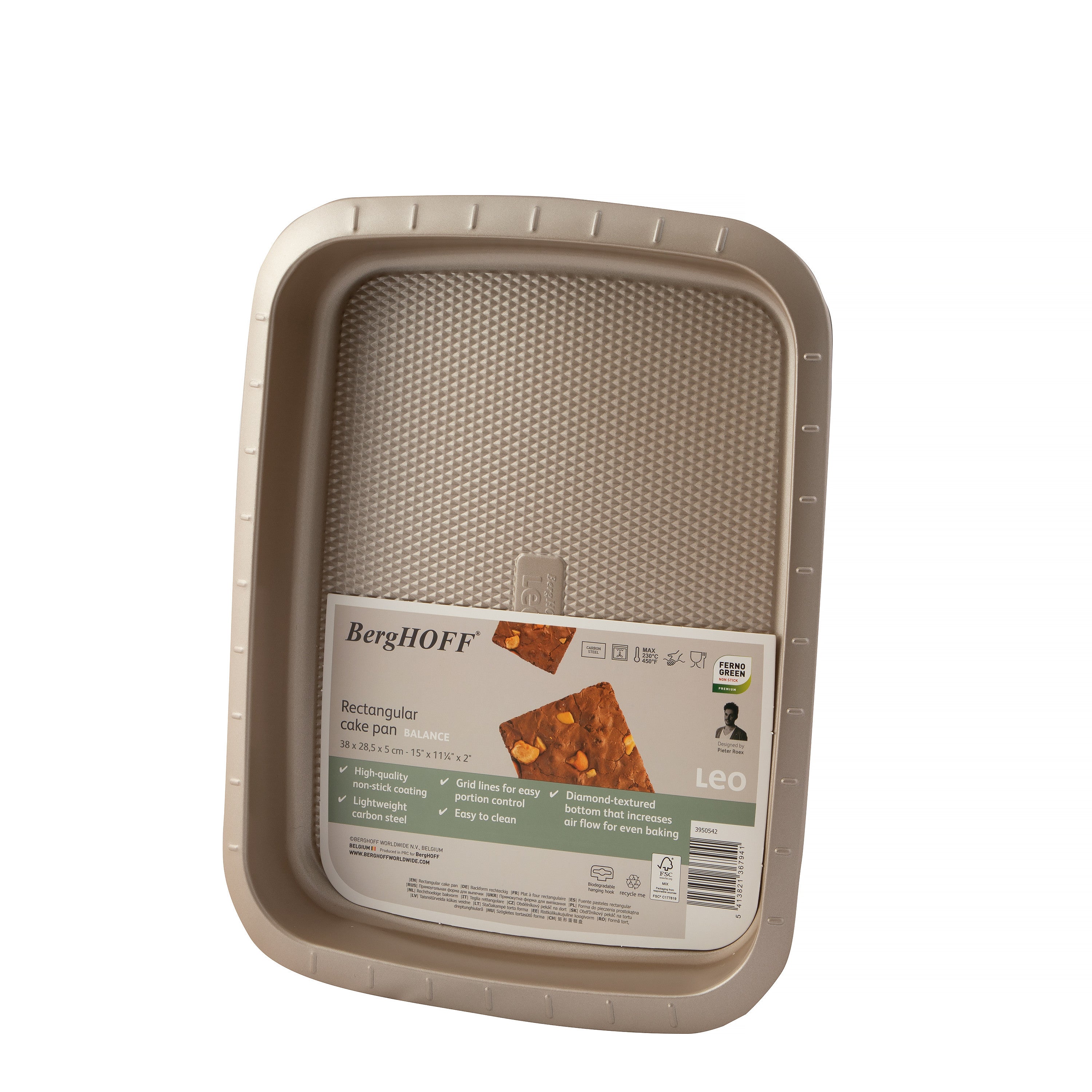 BergHOFF Rectangular Cake Pan - Balance Series 34x25.5cm with Non-Stick Coating and Portion Grid Lines