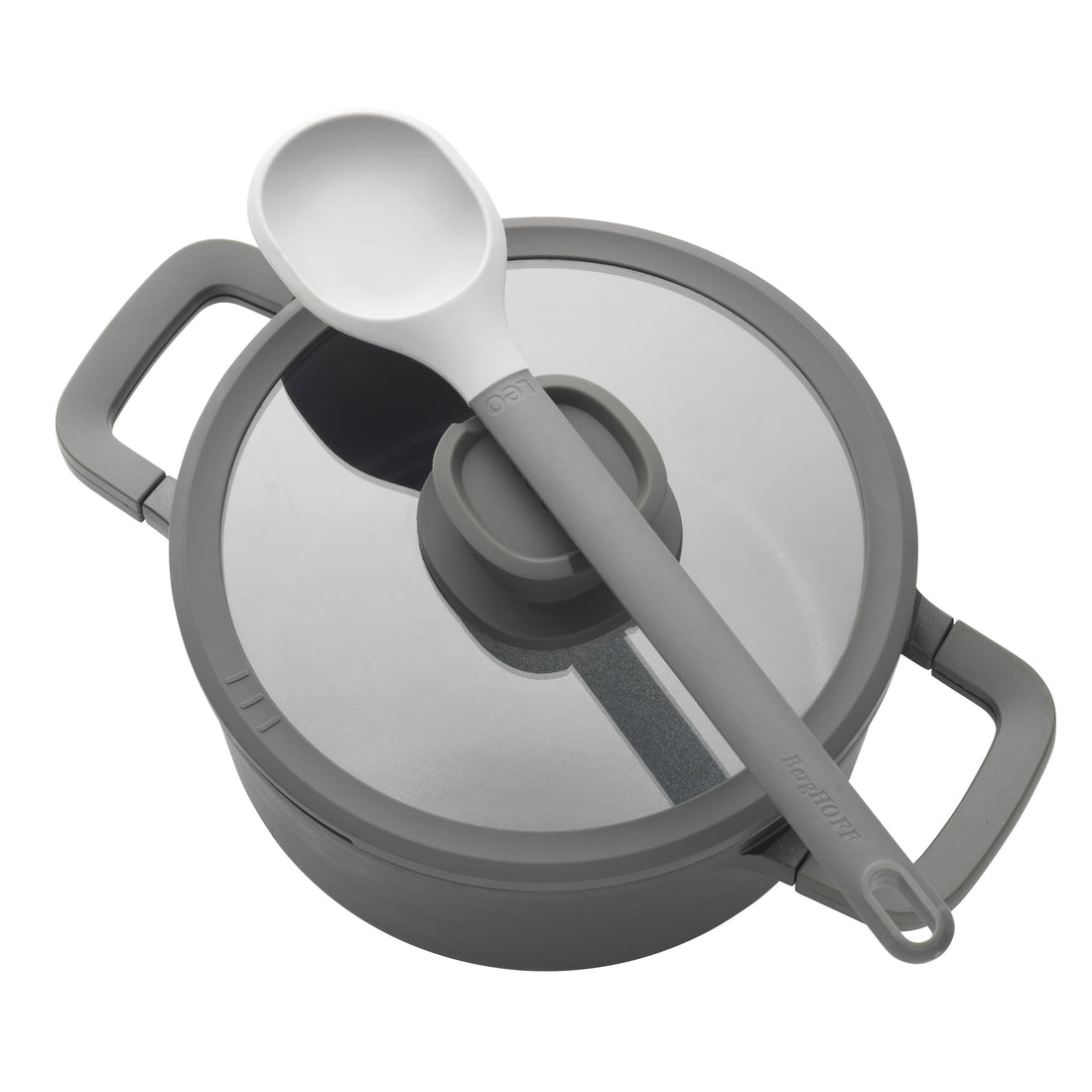 BergHOFF 18cm Saucepan – Stone+ Series with Straining Glass Lid and Silicone-Inserted Handle