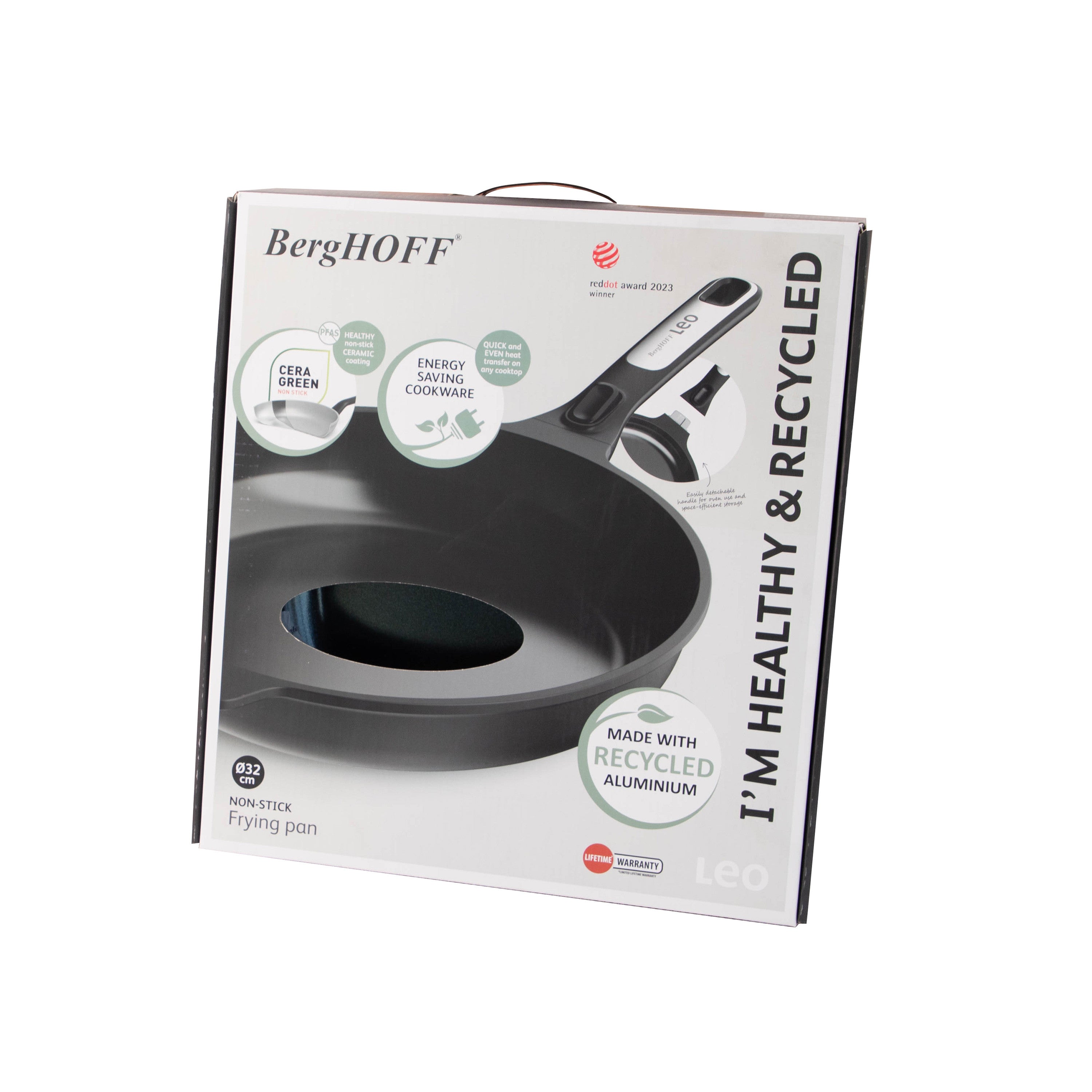 BergHOFF 32cm Frying Pan - Phantom Series with Healthy CeraGreen Coating and Detachable Handle