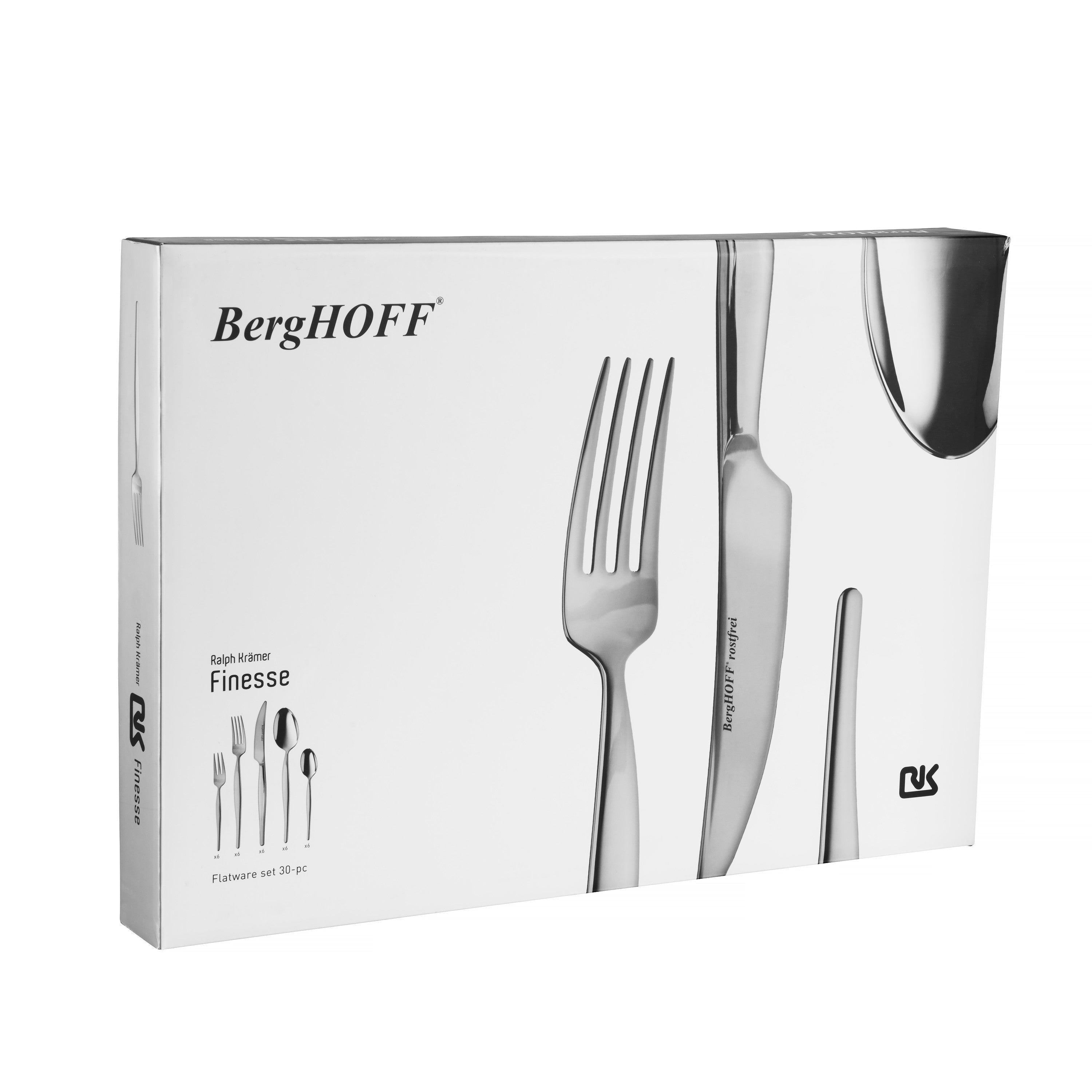 BergHOFF 30-Piece Flatware Set - Finesse Collection with Elegant Curves and Refined Handles