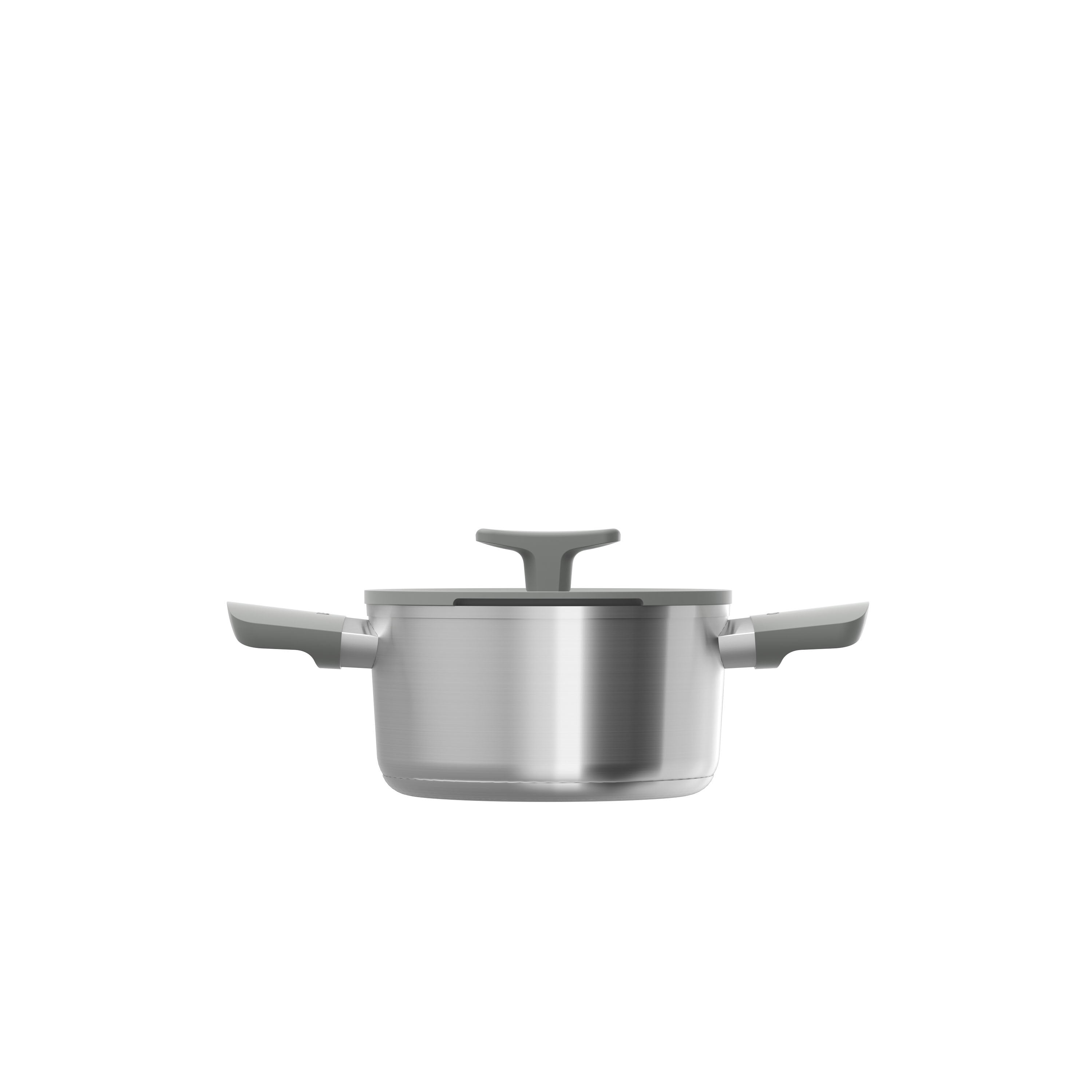 Stainless steel casserole pot with a lid and gray handles, 18 cm size, sleek design